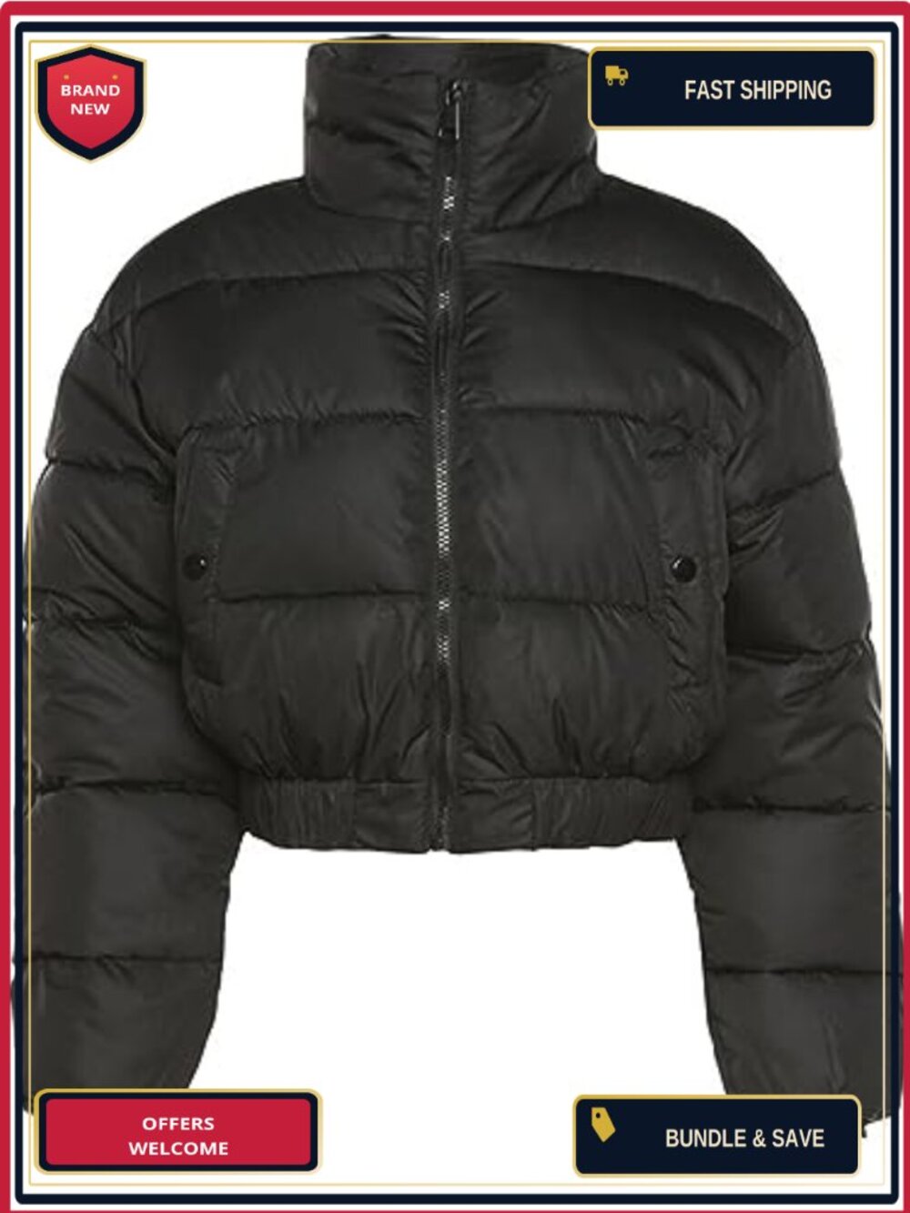 Cropped Quilted Puffer Jacket Women Winter Zip Up Padded Coat